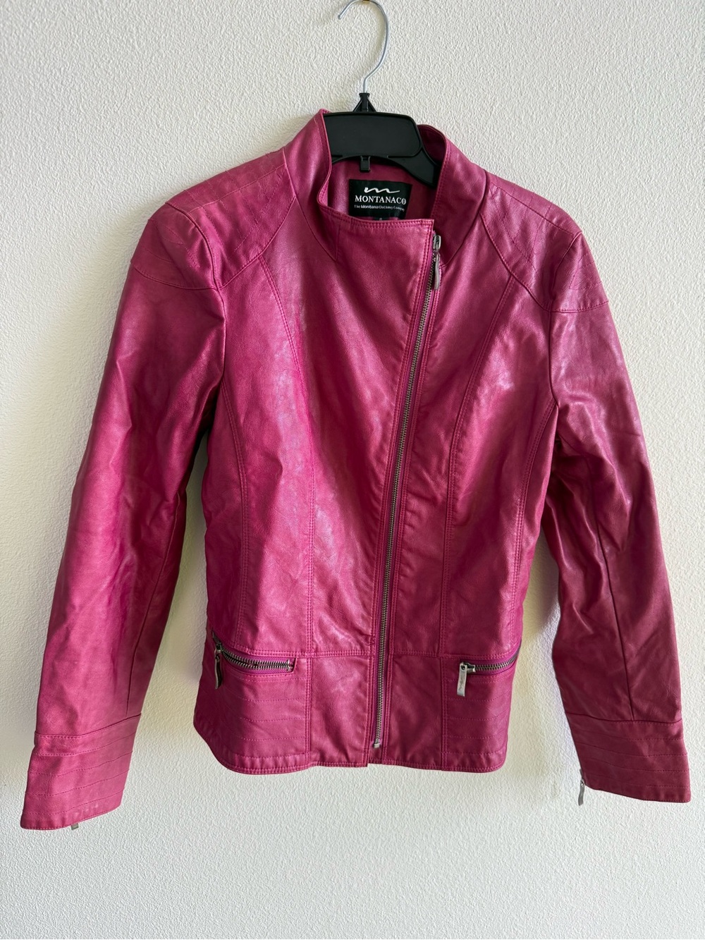 Montanaco Women's Raspberry Faux Leather Moto Jacket